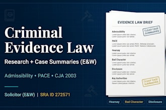 research criminal evidence law and prepare summaries for professionals