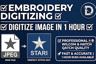 do embroidery digitizing, digitize image for embroidery in 1 hour
