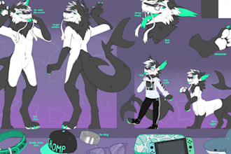 create a custom furry reference sheet fursona design and anthro character art