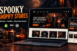 design a spooky halloween shopify store that sells like candles clothes costumes