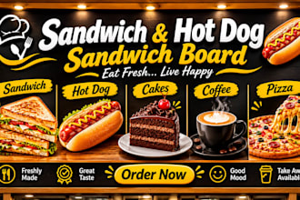 build sandwitch hot dog sandwitch board shop signage design cakes coffee pizza