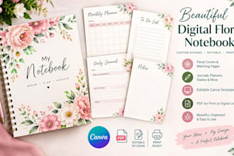 create a digital floral notebook using canva