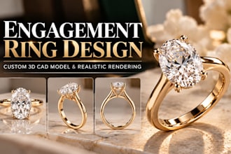 design a unique engagement ring with custom 3d cad model and realistic rendering