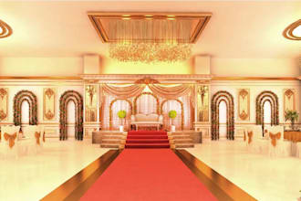 design event center hall wedding stages banquet decor, concert venues render