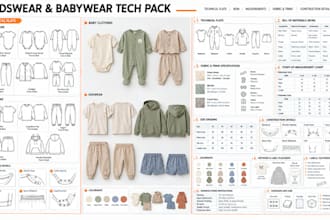 create a professional kids clothing tech pack, kidswear and baby wear tech pack