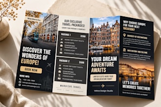 design trifold or bifold luxury brochure for travel honeymoon, destination guide