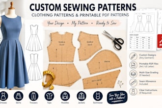 create custom sewing patterns, clothing patterns and printable PDF patterns