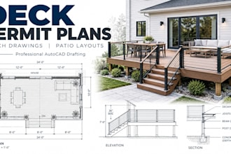 architectural design draw deck permit plans, porch drawings and patio layouts