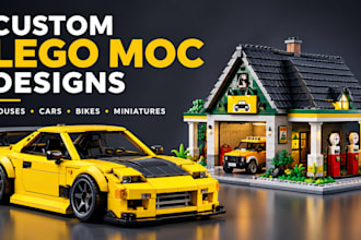 design custom lego houses, cars, bikes,miniatures, 3d models with instructions