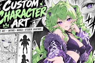 draw custom oc art, anthro, original characters, manga and vtuber avatars