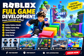 make entire roblox model,roblox game map, game assets, level design, obby game