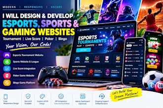design esport tournament website, sports website, live score, poker, bingo game