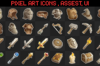 do custom pixel art icon 2d game asset rpg icons pixelart ui inventory items
