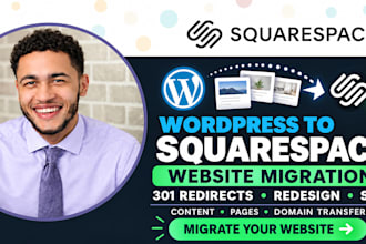 migrate wordpress website to squarespace with 301 redirects and redesign
