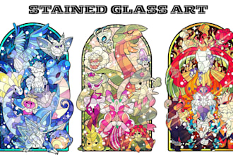 design 2d stained glass art fantasy stained glass art, modern mosaic logo design