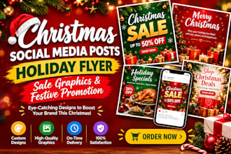 christmas social media posts, holiday flyer, sale graphics and festive promotion