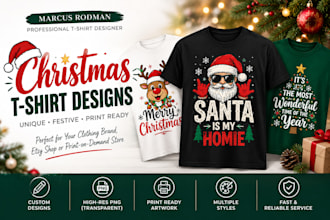 design unique christmas t shirt graphics for print on demand