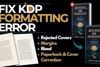 fix resize book cover,  fix rejected amazon KDP book cover and formatting errors