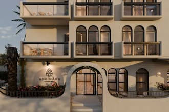 innovate office, restaurant, hotel, gym facade modernization exterior rendering