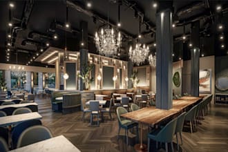 envision meeting rooms, workstations, dining layout, lobbies, interior rendering