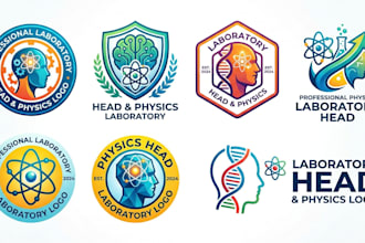 create a professional laboratory, head, and physics logo