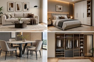create 3d interior furniture models for chairs,sofas, bed, cabinet and wardrobes