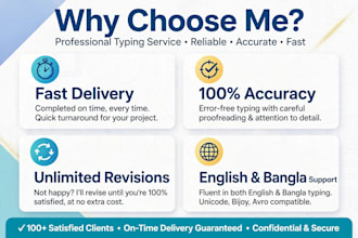 do fast and accurate typing and data entry  in english and bengali