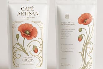 design coffee labels, packaging, and pouche