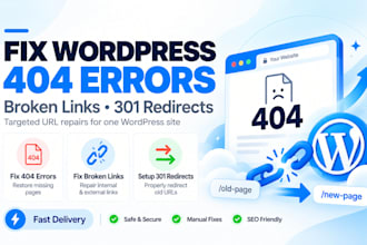 fix wordpress 404 errors, broken links and 301 redirects