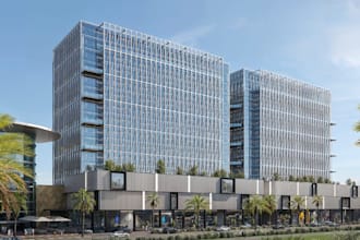 visualize property facade renovation from elevation, commercial building render