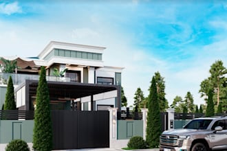 create realistic 3d exterior rendering luxury modern villas house, photorealist