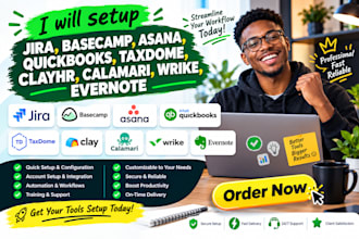 setup jira basecamp asana quickbooks taxdome clayhr calamari wrike evernote