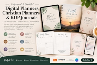design esty hyperlink digital planner, christian planner or bible journal, kdp