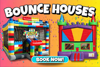 design bounce house, party rental, and inflatable banner design