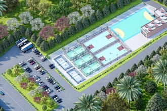 render customized sport field, cgi multifunctional complex arena, parking center