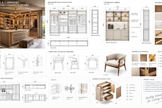 create millwork, cabinet and joinery shop drawings, furniture technical drawing