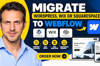 migrate wordpress wix or squarespace website to webflow with seo setuup