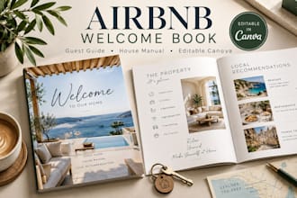 airbnb welcome book guest guide house manual vrbo editable canva design