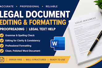 legal document proofreading, legal editing, document formatting, legal text help