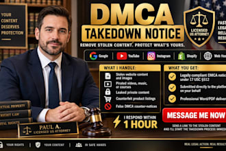 draft, issue and submit a strict dmca takedown notice to remove stolen content