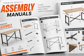 create product assembly instructions with technical drawings and vector line art