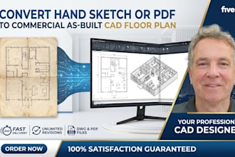 convert hand sketch or pdf to commercial as built cad floor plan