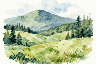 illustrate a watercolor landscape illustration