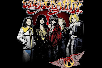 create vintage rock music logo, tour graphic art, and merchandise
