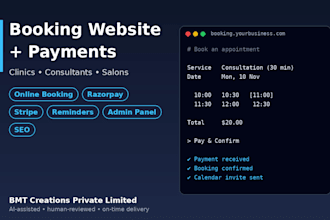 build a business website with online booking and payment integration