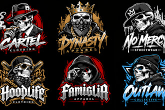 design a professional, streetwear, urban, mafia, skull, mascot gangster logo