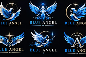 design a professional, wings, spiritual, heavenly, elegant blue angel logo