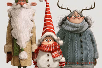 illustrate christmas card, christmas character