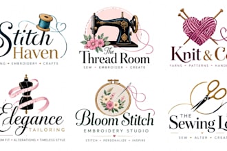 design a professional sewing, embroidery, tailoring, knitting needles logo