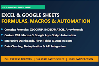do excel and google sheets automation, formulas and vba macros